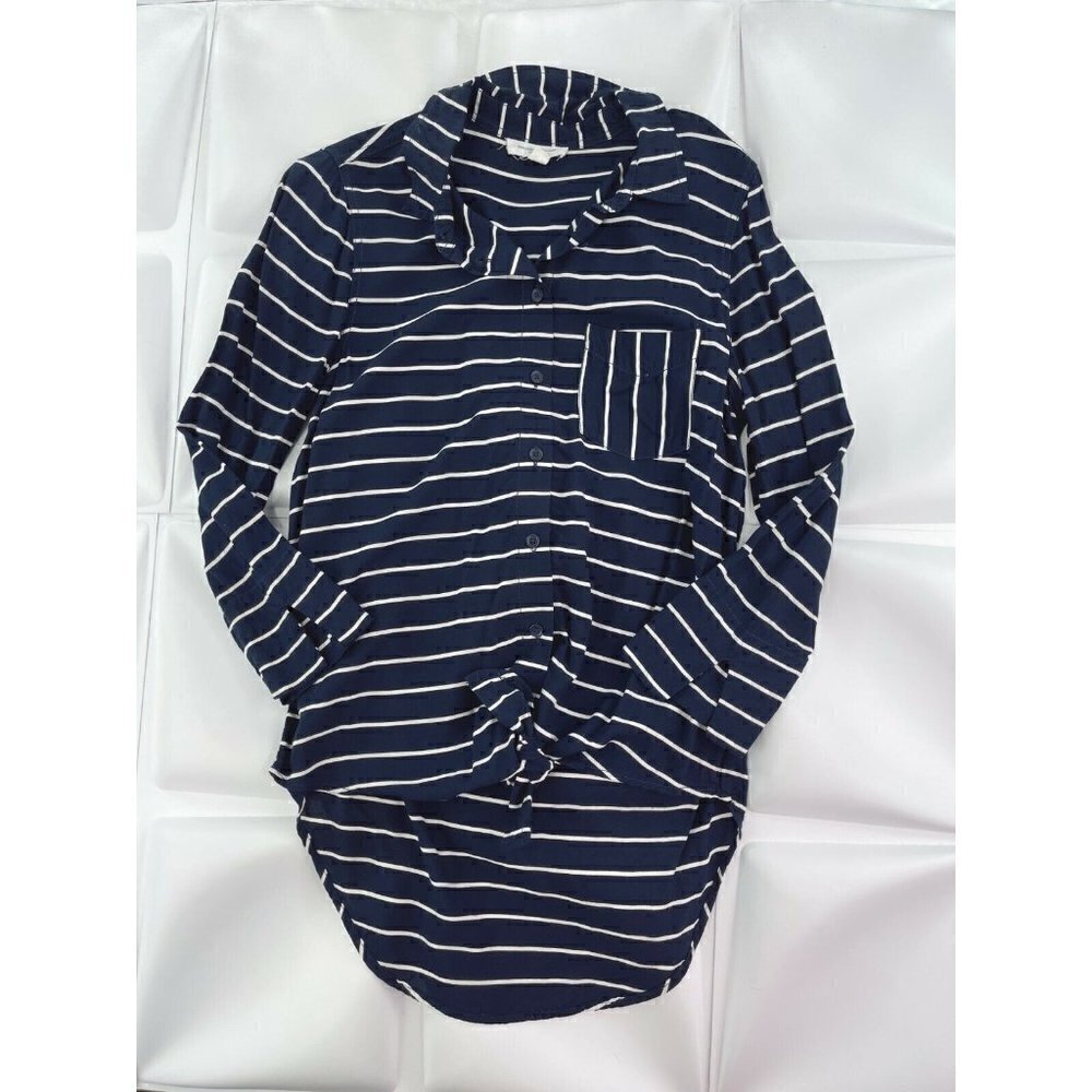 Beach Lunch Lounge Sz S Tie Knot Font Shirt Button Up Navy Striped Blouse Womens